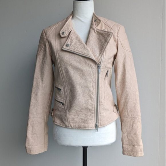Nude faux leather asymmetrical zip moto jacket - Picture 1 of 6